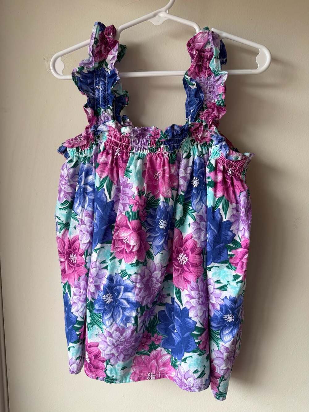 Janie and Jack Floral Blouse Size 8 Ruffle Strap Tank Top